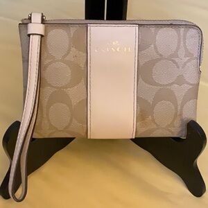 Coach Cream Wristlet Clutch with Signature Monogram